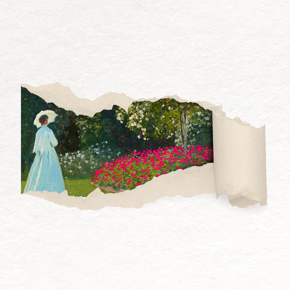 Woman in Garden collage element, Monet's artwork remixed by rawpixel vector