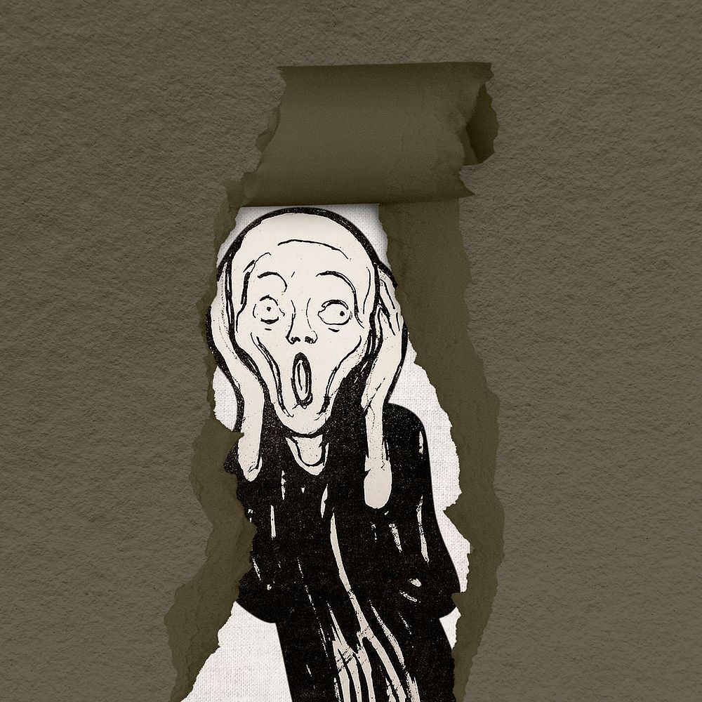 The Scream collage element, torn paper psd