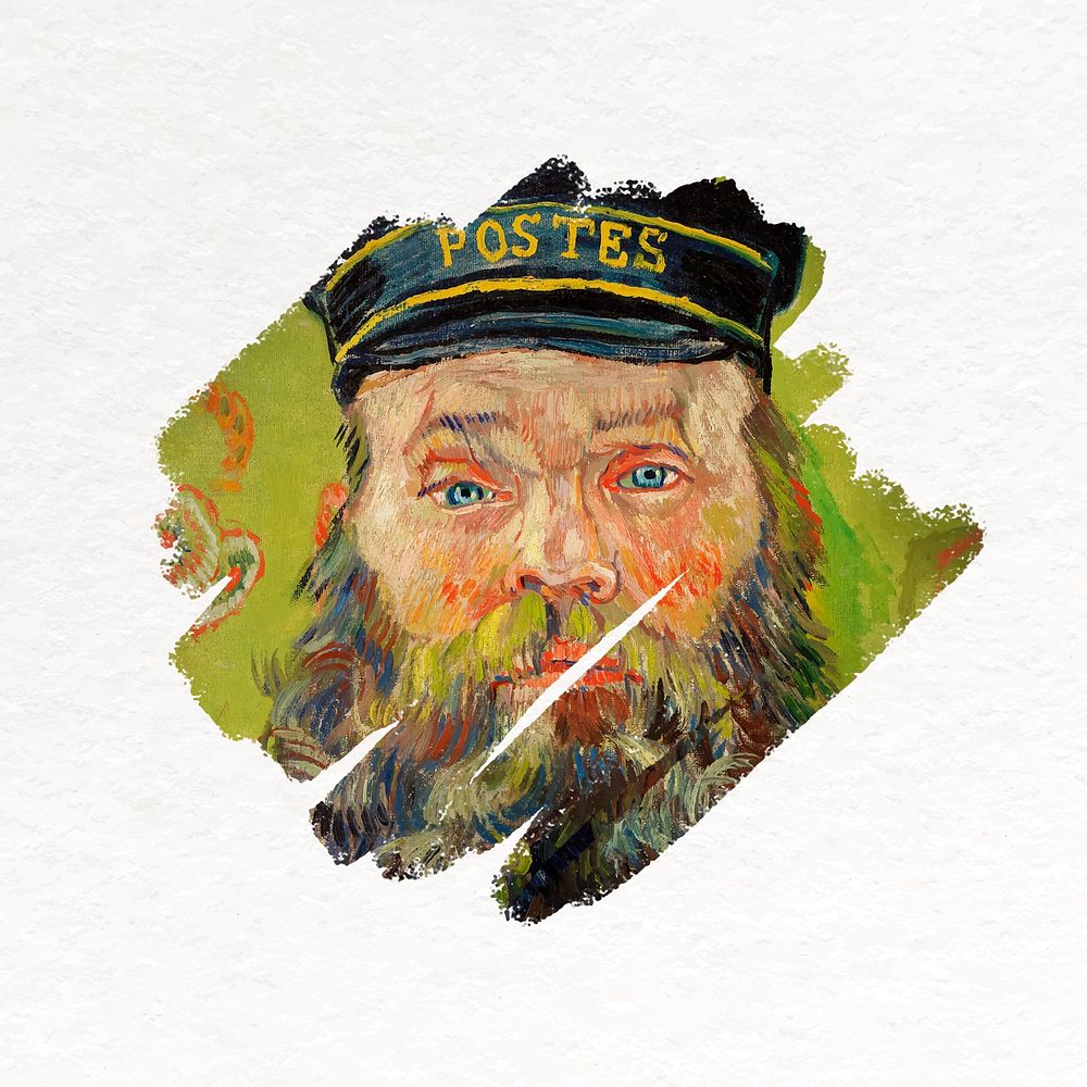 Postman Joseph Roulin collage element, paint stroke, famous artwork remixed by rawpixel vector