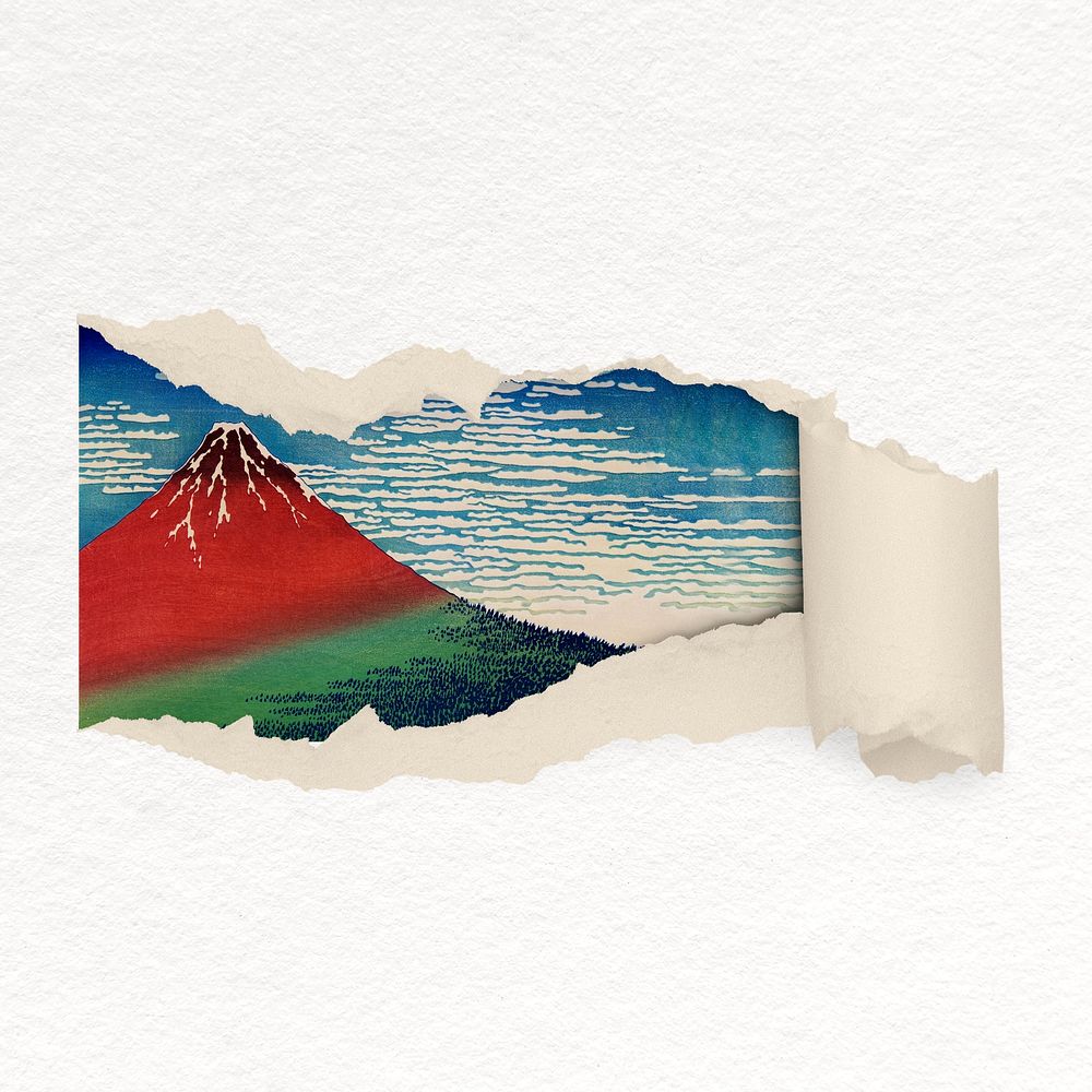 Hokusai's mountain, ripped paper collage element remixed by rawpixel psd