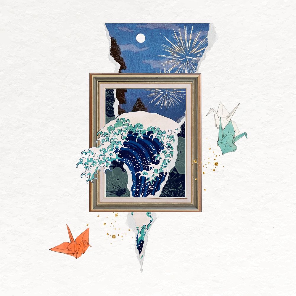 Great Wave off Kanagawa collage element, Hokusai's artwork remixed by rawpixel vector