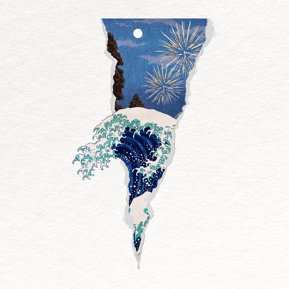 Great Wave off Kanagawa collage element, Hokusai's artwork remixed by rawpixel psd