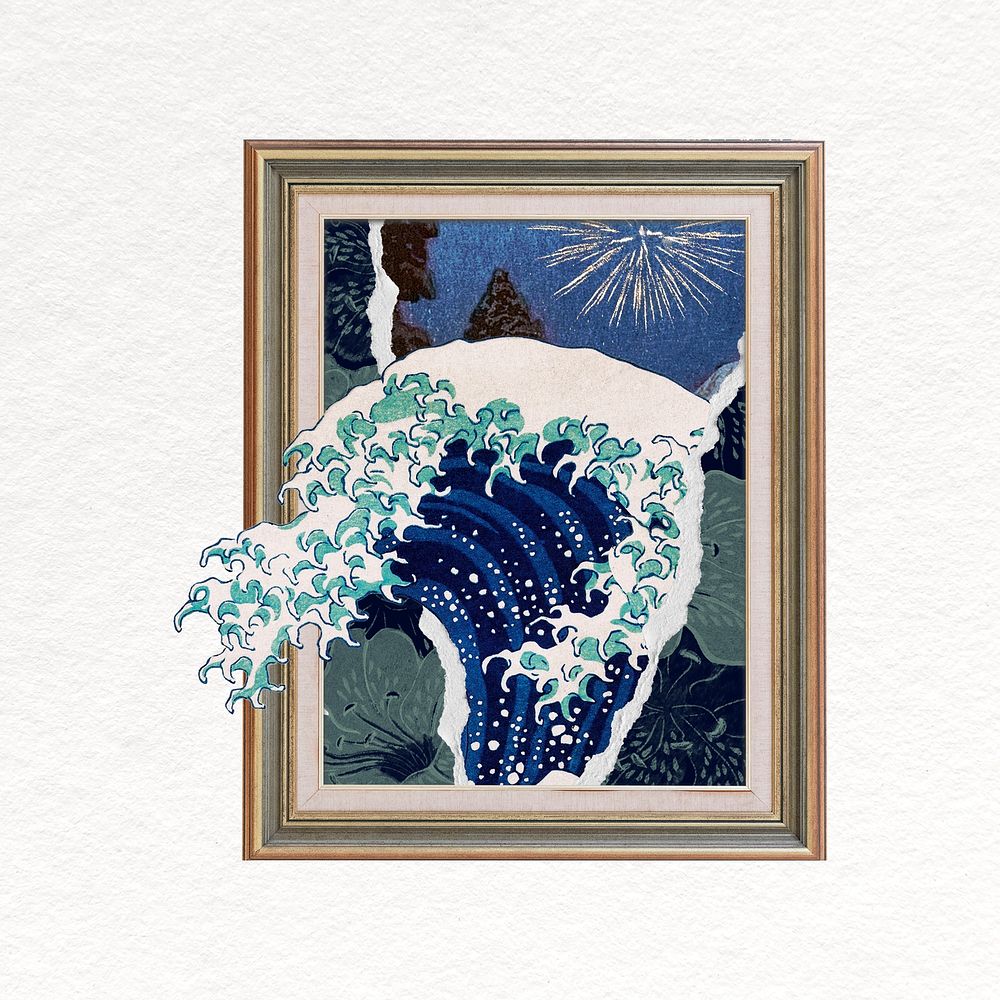 Great Wave off Kanagawa collage element, Hokusai's artwork remixed by rawpixel psd