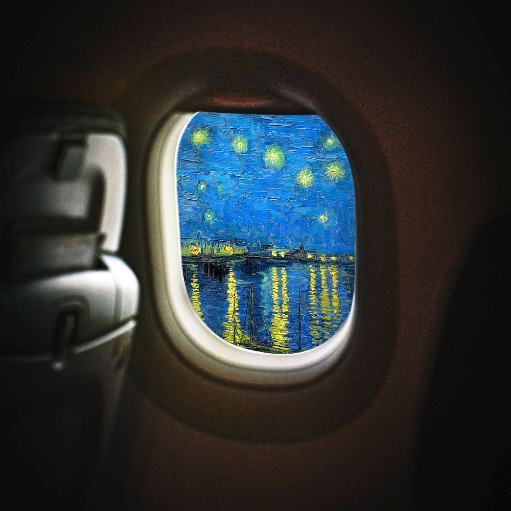Plane window, Starry Night mixed media, Van Gogh's artwork remixed by rawpixel vector