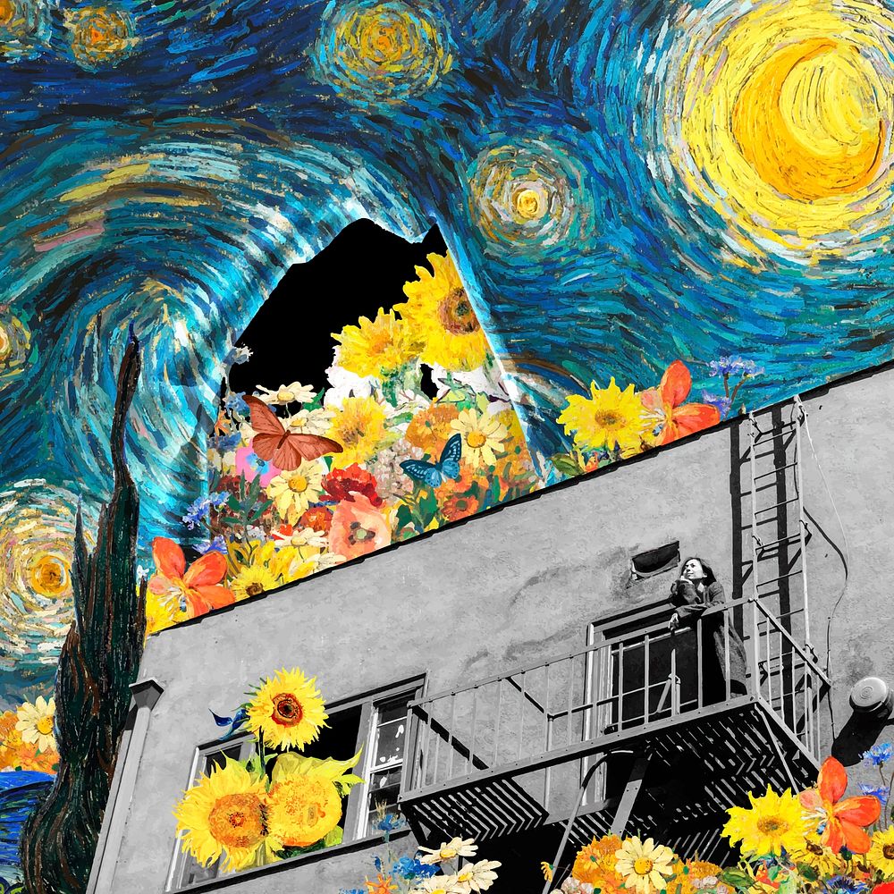 Starry Night mixed media, Van Gogh's artwork remixed by rawpixel vector