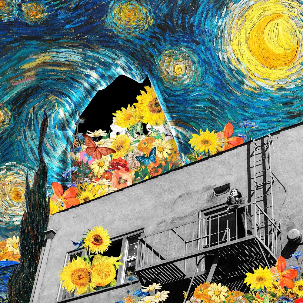 Starry Night mixed media, Van Gogh's artwork remixed by rawpixel