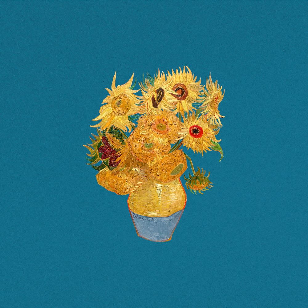 Sunflower blue background, Van Gogh's artwork remixed by rawpixel
