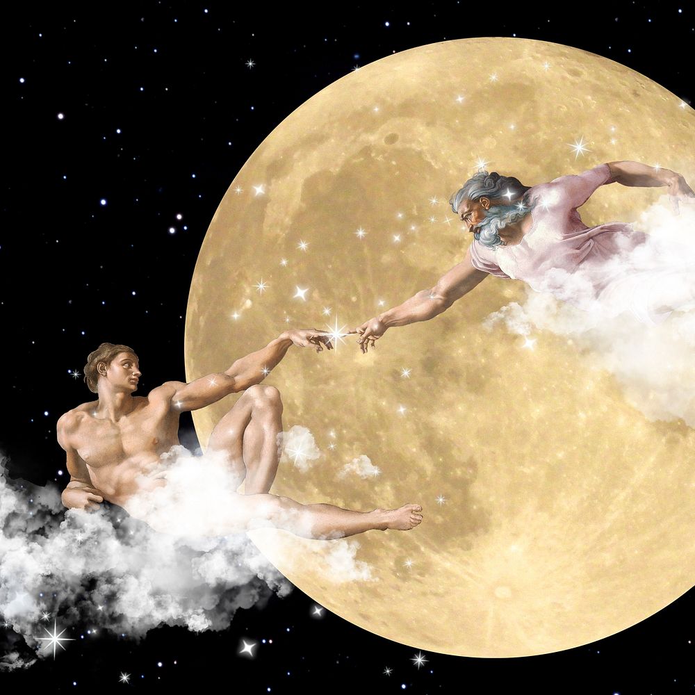 Creation of Adam mixed media, Michelangelo's artwork  remixed by rawpixel