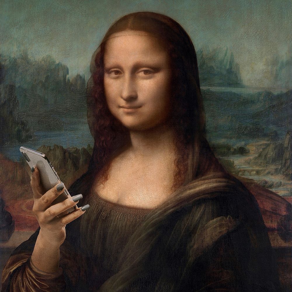 Mona Lisa using phone mixed media, Da Vinci's artwork remixed by rawpixel
