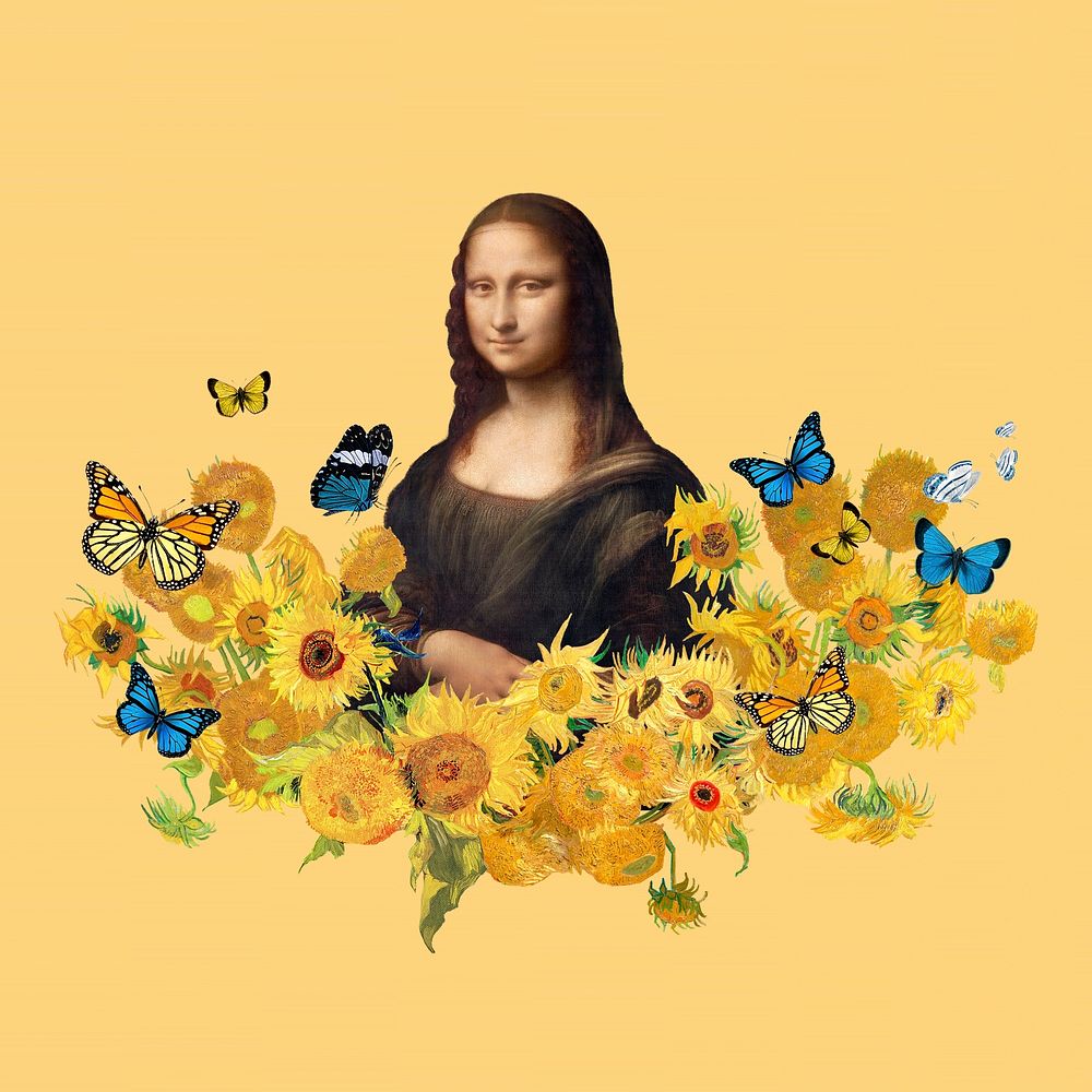 Mona Lisa sunflower background, Da Vinci's famous painting remixed by rawpixel psd
