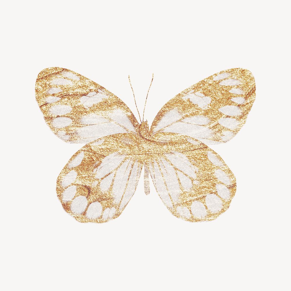 Gold glitter butterfly collage element, aesthetic design psd