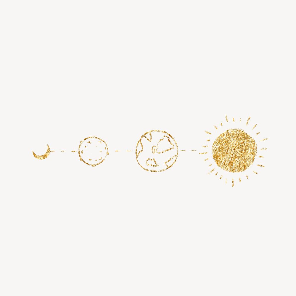 Gold planet collage element, glitter line art design vector