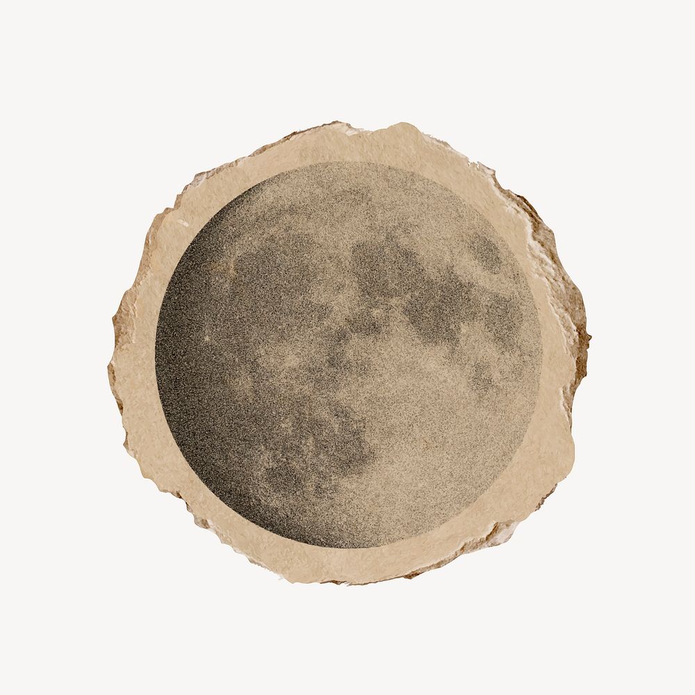 Moon ripped paper collage element, vintage design vector