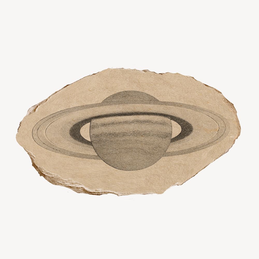 Saturn on ripped paper, vintage design