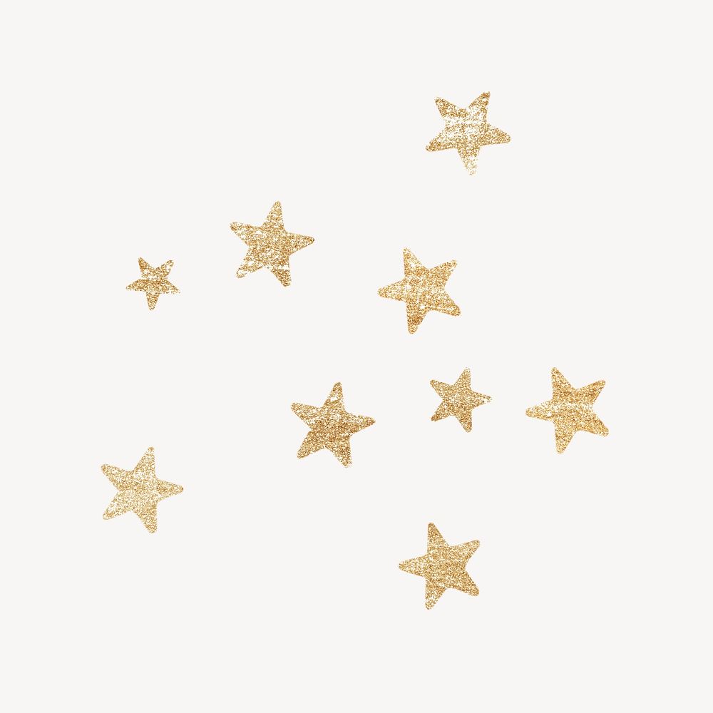 Glitter gold star collage element, shimmer design psd