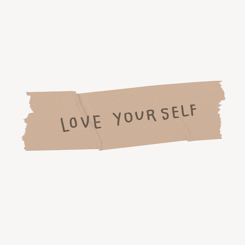 Love yourself word collage element, washi tape design psd