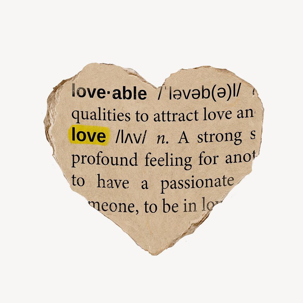 Love definition collage element, torn paper design psd