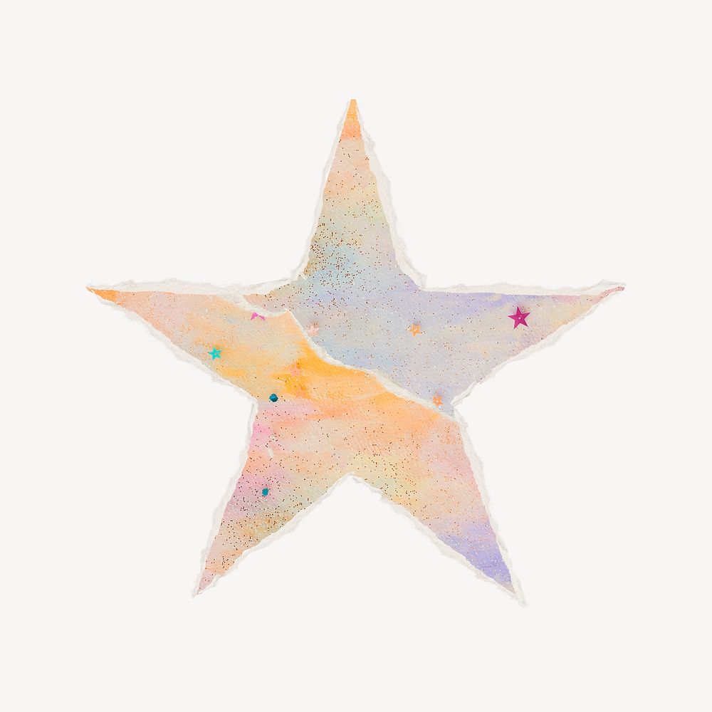 Gradient star collage element, ripped paper design psd