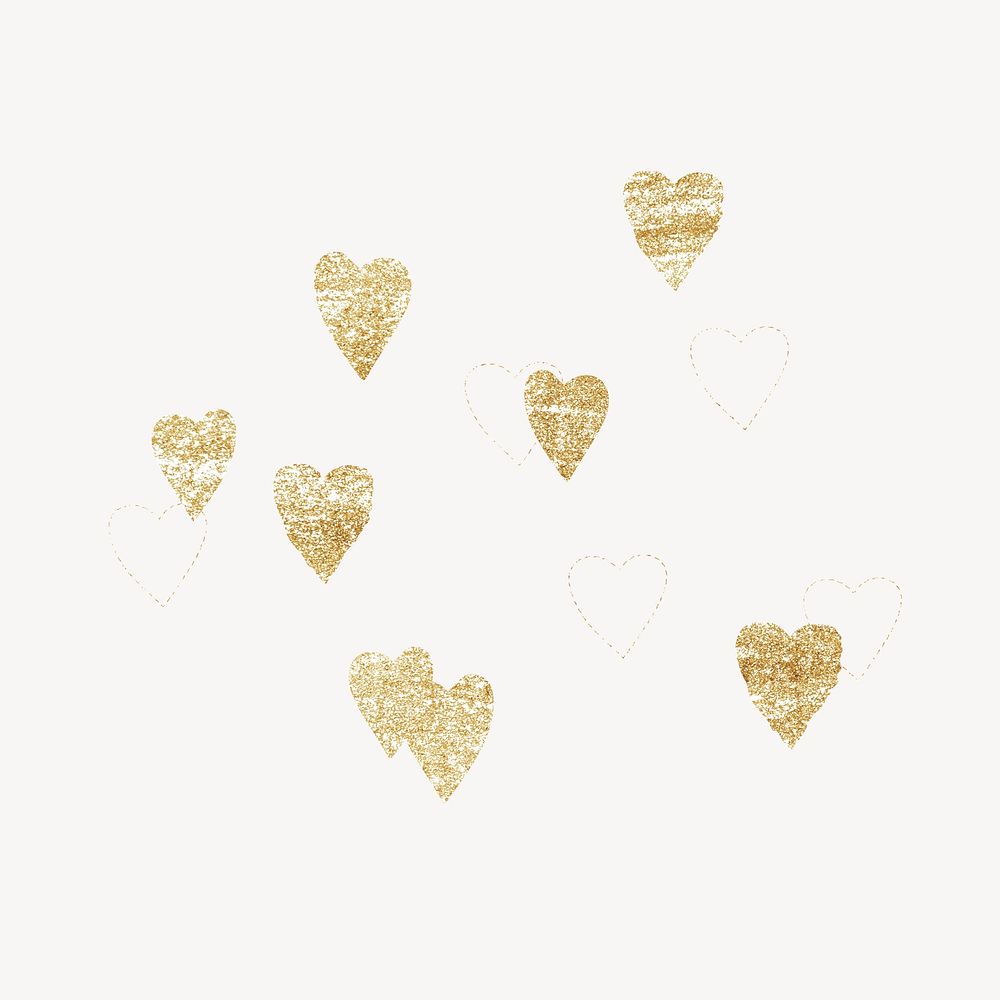 Gold glitter heart collage element, shimmer design psd