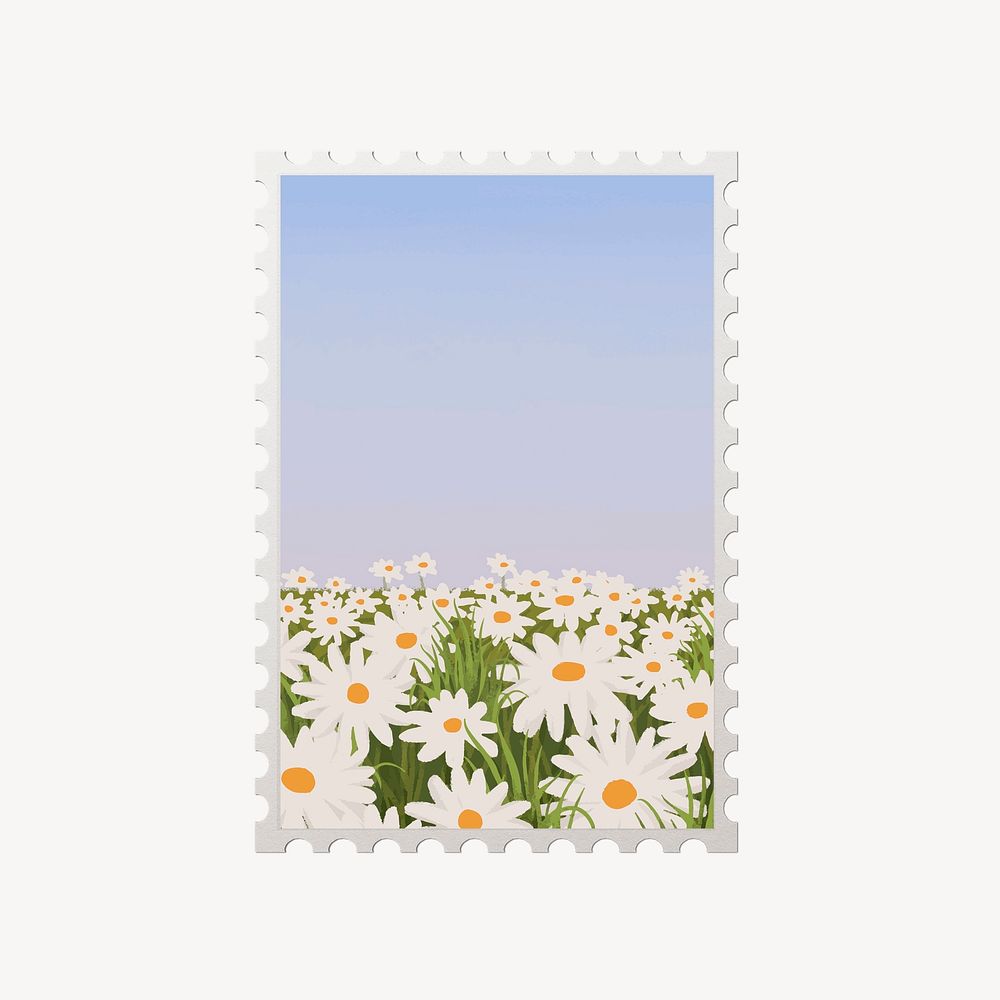Daisy field collage element, aesthetic design psd