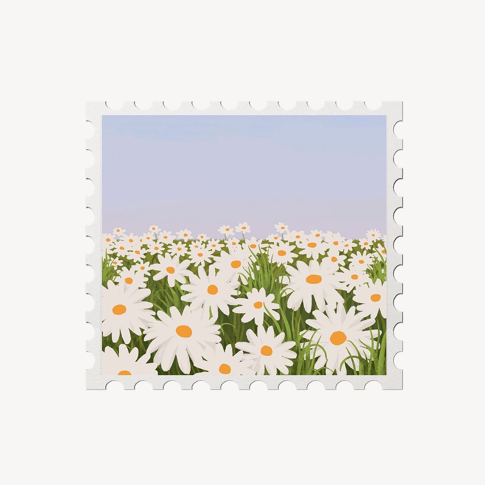 Daisy field postage stamp, aesthetic design