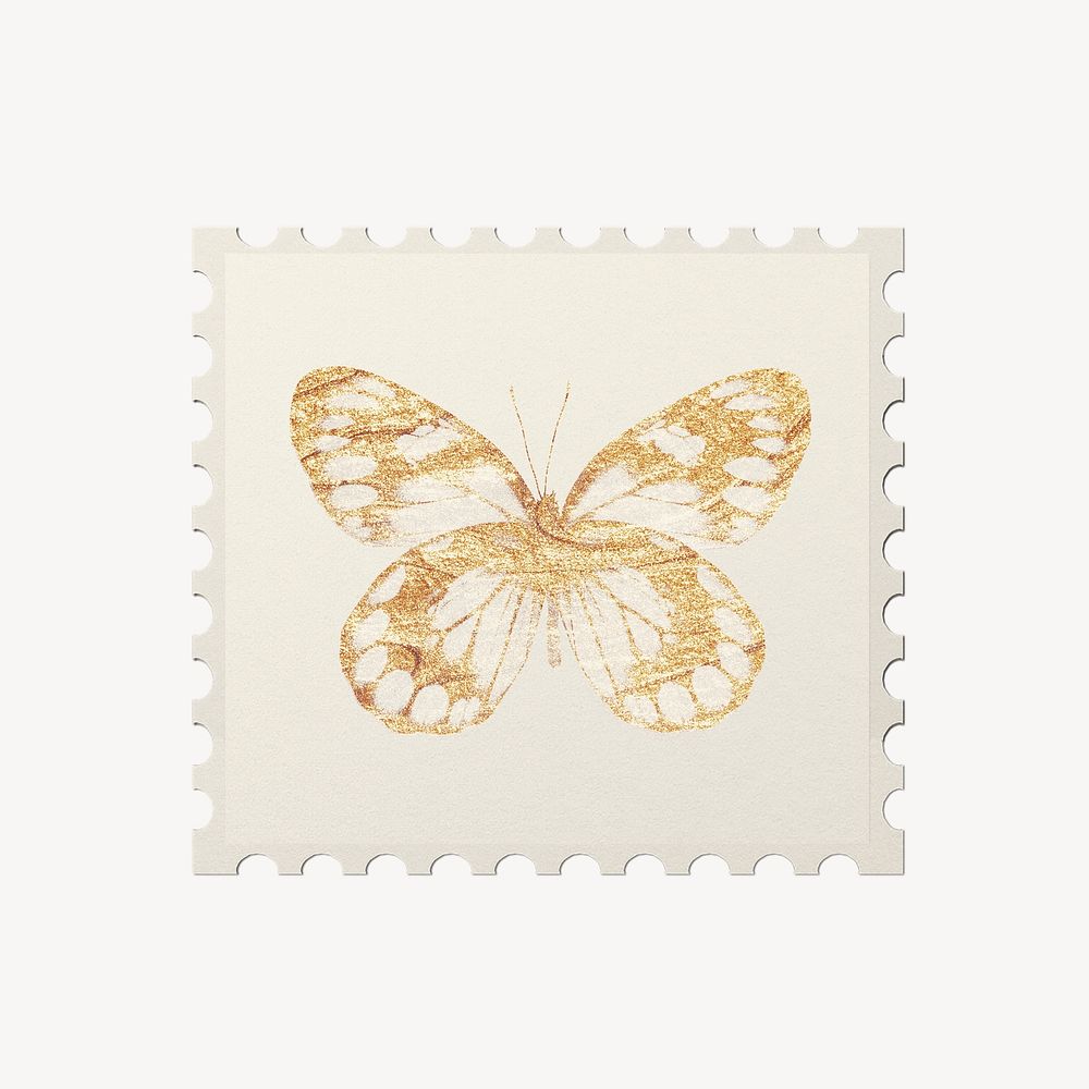Gold glitter butterfly on stamp