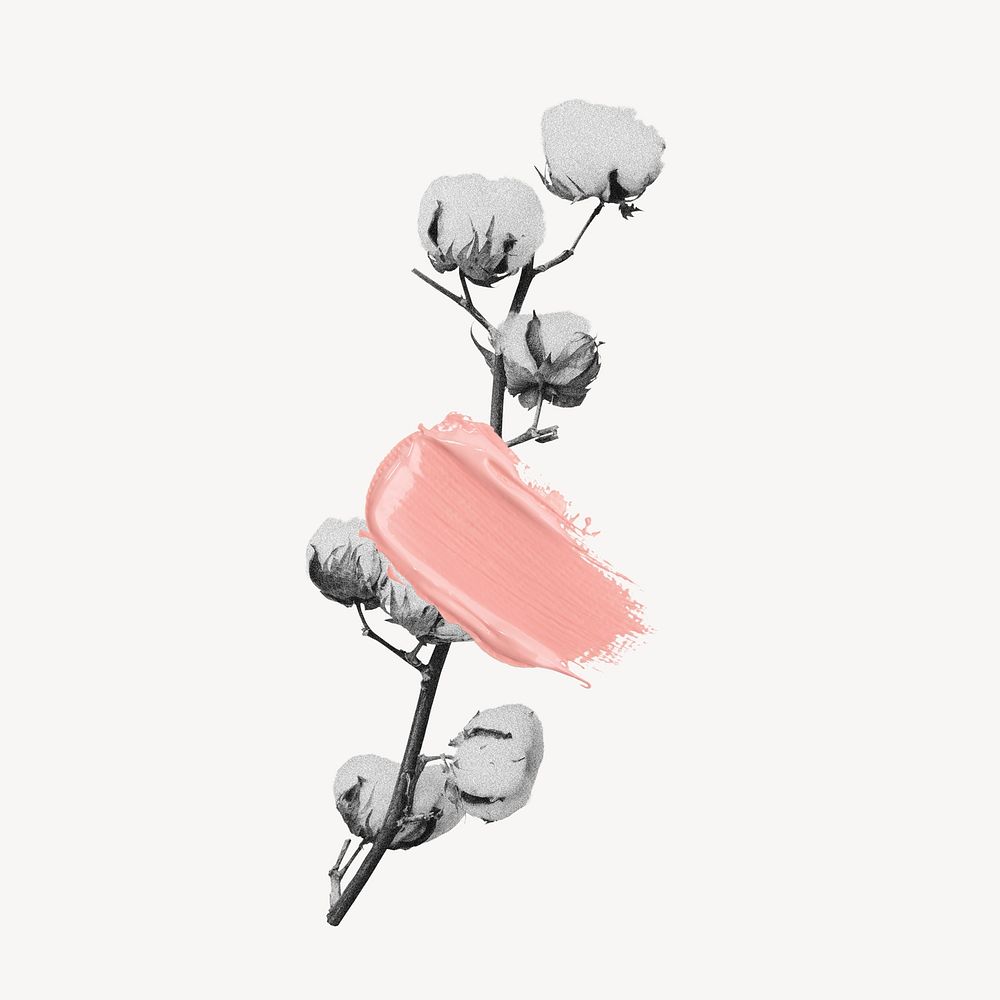 Cotton flower sticker, pink brush stroke psd