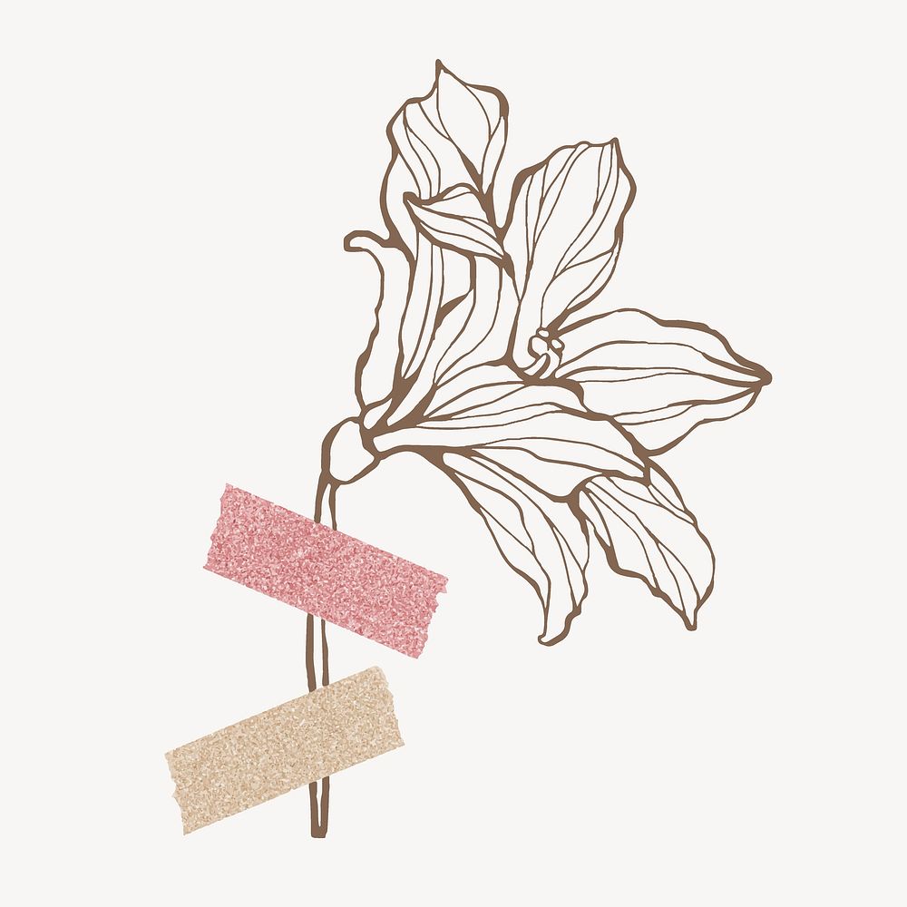 Lily line art collage element, flower design vector