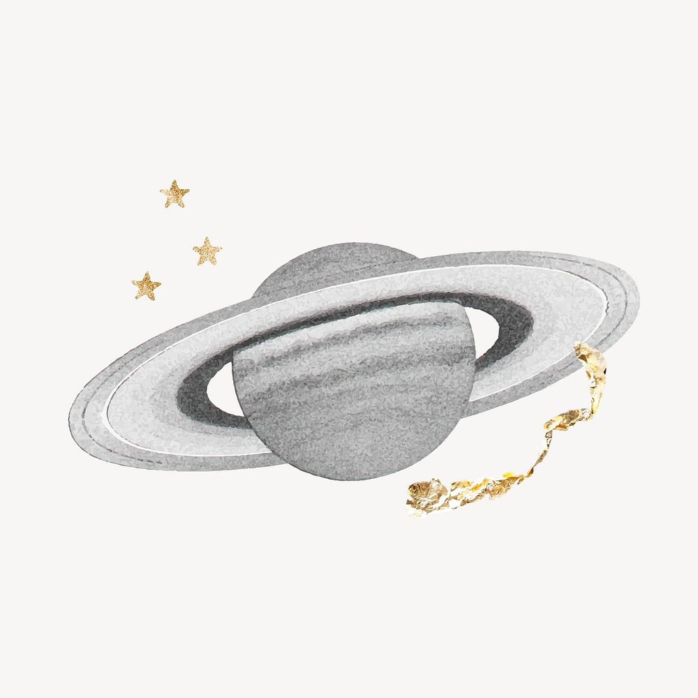 Saturn black and white collage element,  celestial gold star vector