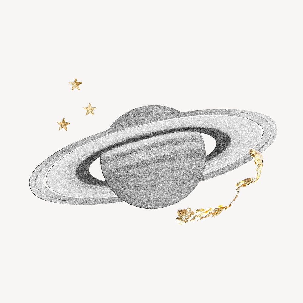 Saturn collage element, celestial gold star design psd