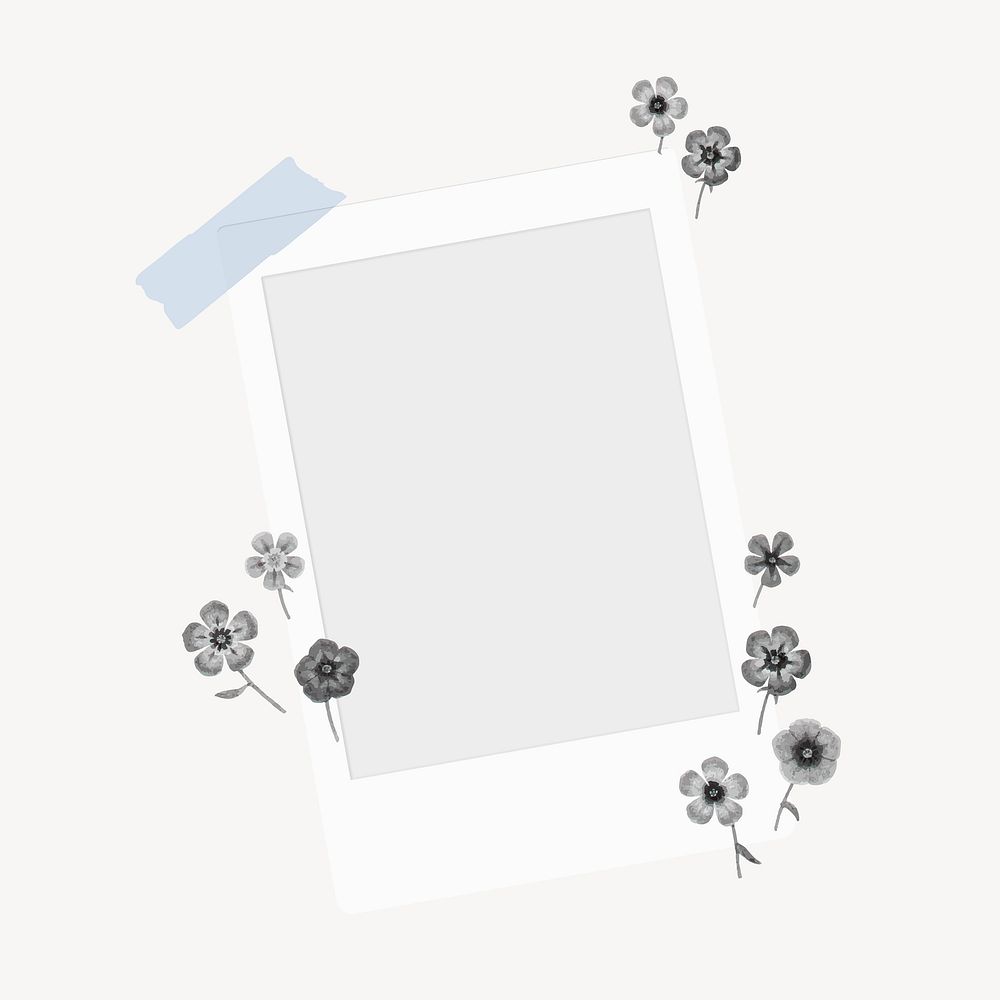 Instant photo frame collage element, flower design vector