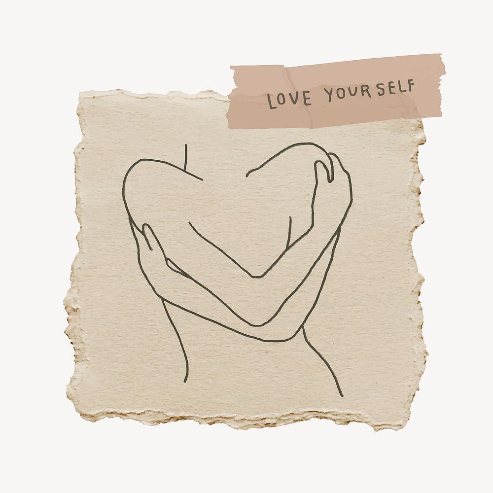 Love yourself collage element, ripped paper design vector