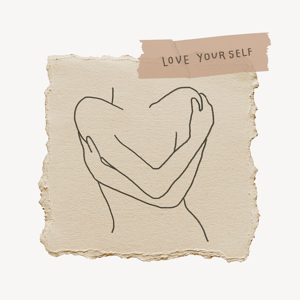 Love yourself illustration, torn paper design