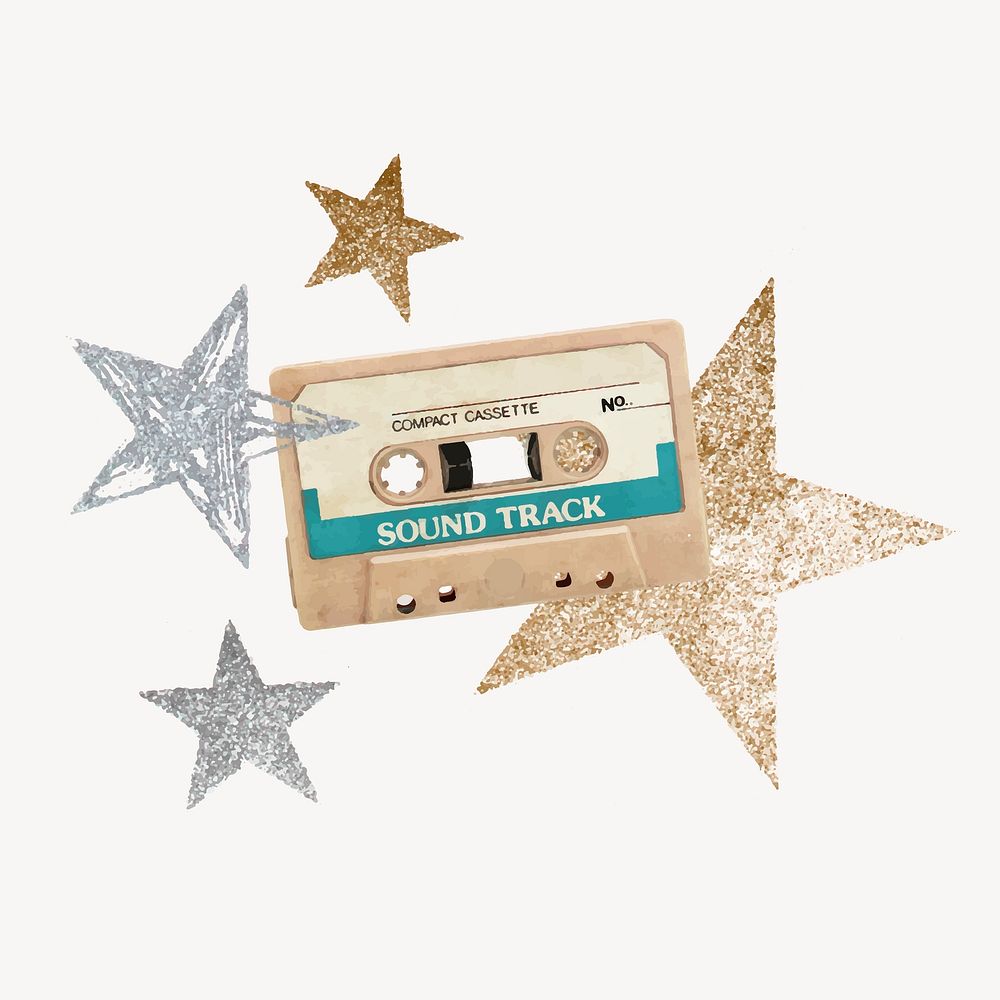 Aesthetic tape cassette collage element, star design vector