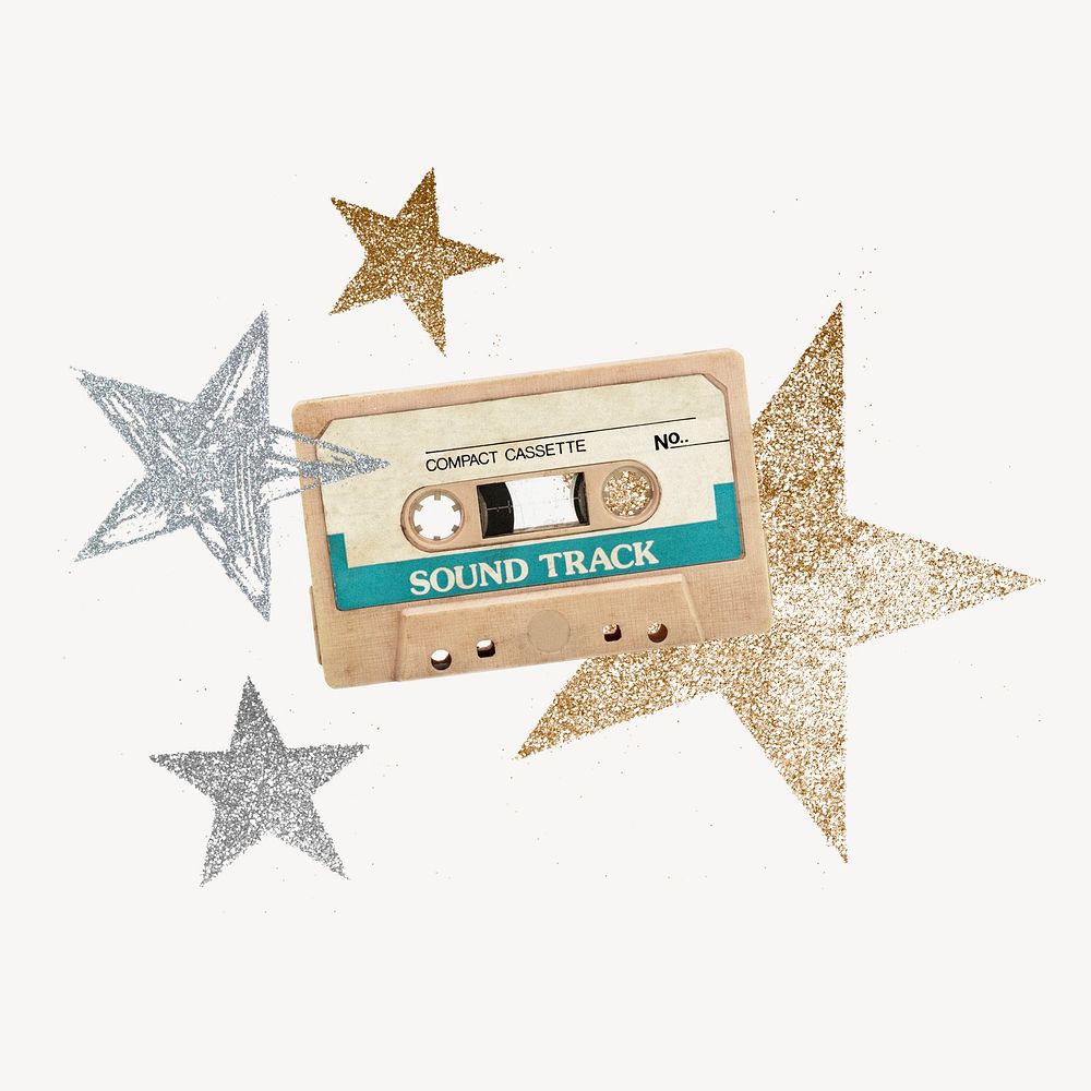 Aesthetic tape cassette collage element, star design psd