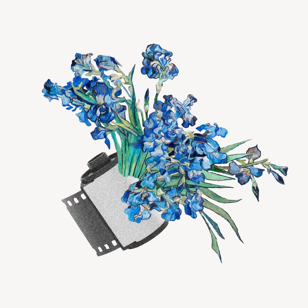 Blue flower collage element, vintage film roll design vector remixed by rawpixel