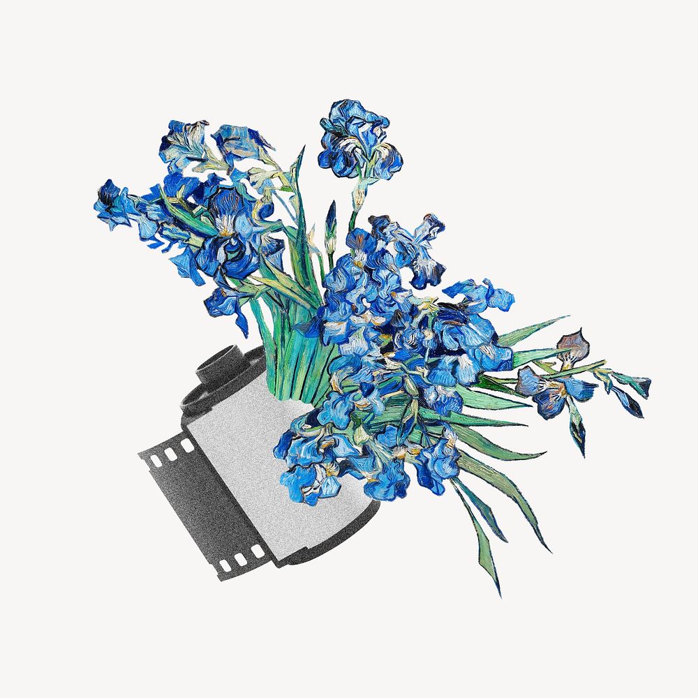 Blue flower, vintage film roll design remixed by rawpixel