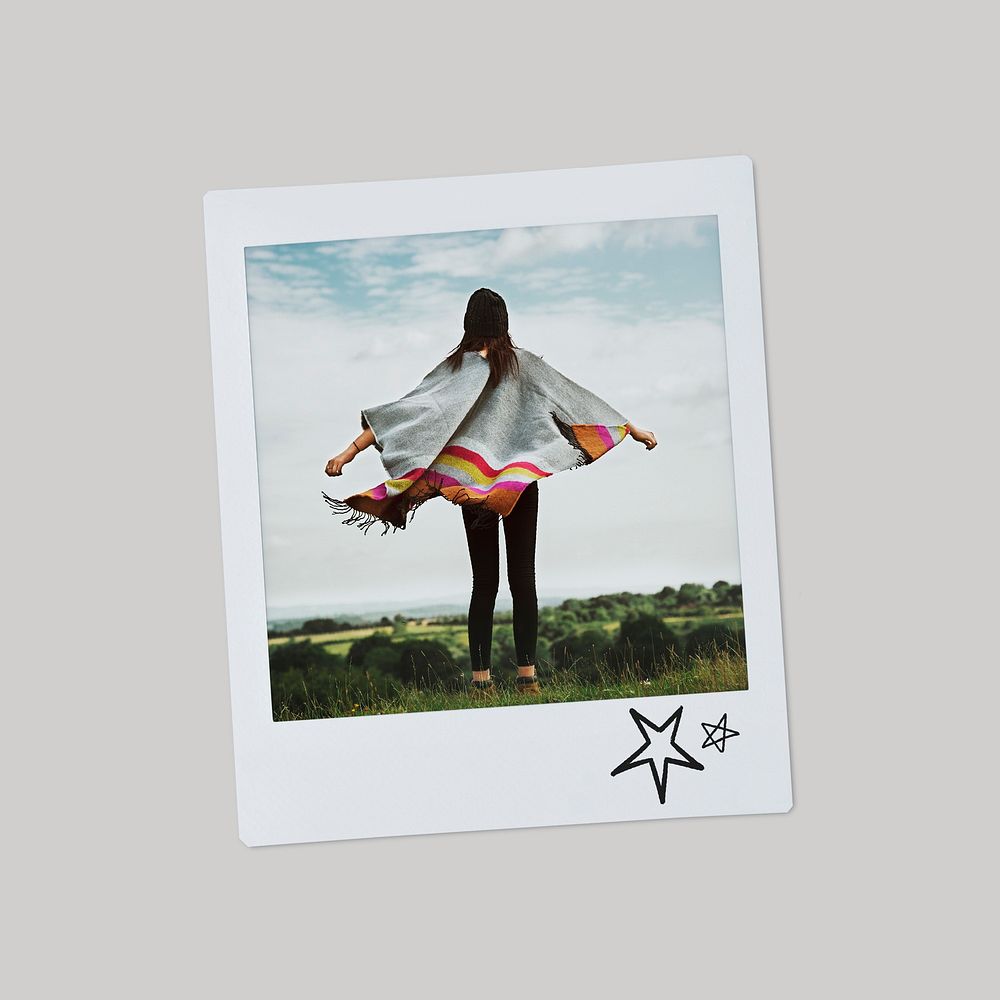 Carefree woman, travel instant film image 