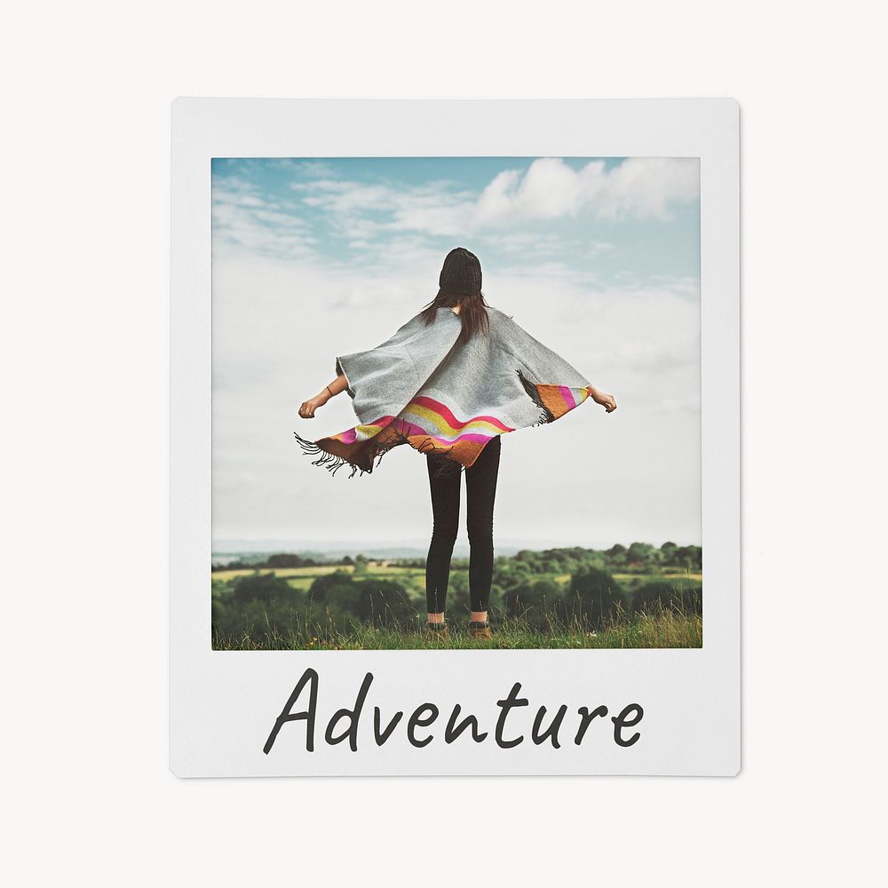 Aesthetic adventure instant film, carefree woman rear view image