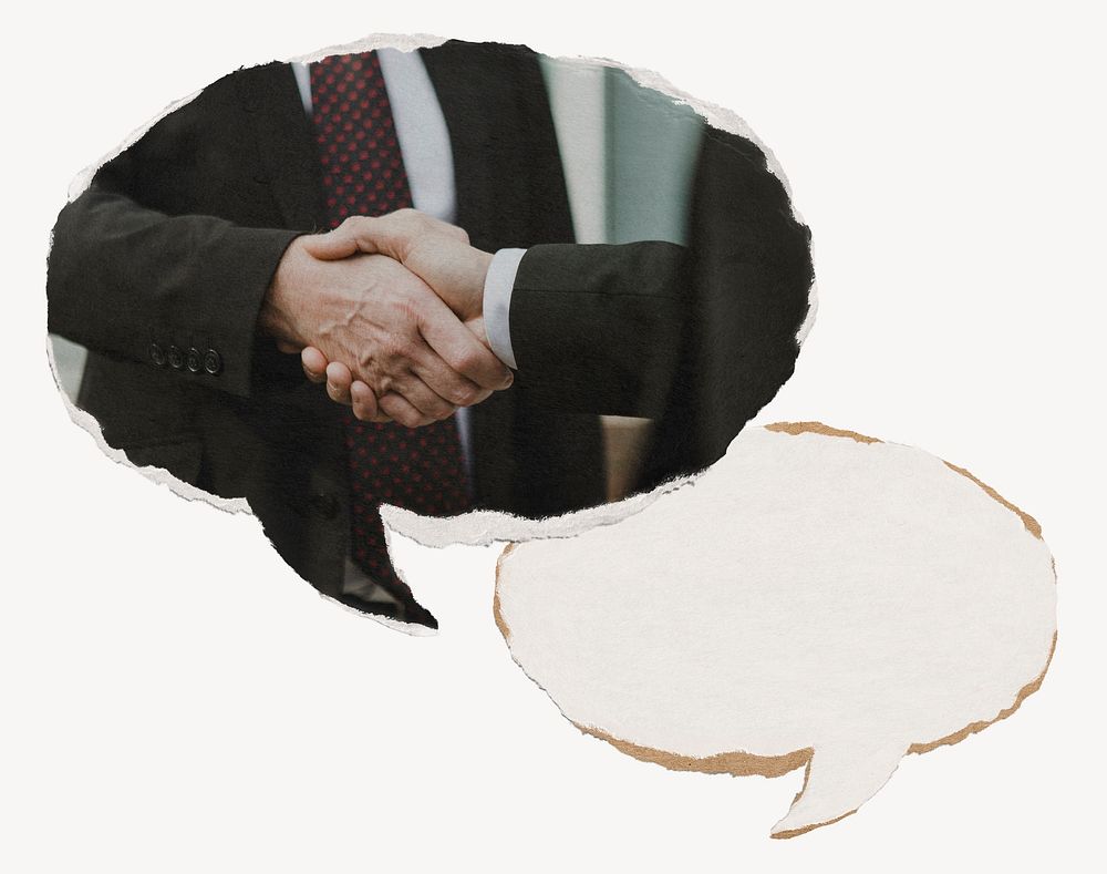 Business agreement, handshake speech bubble graphic