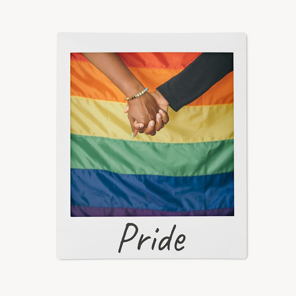 Pride instant photo, LGBTQ couple holding hands image