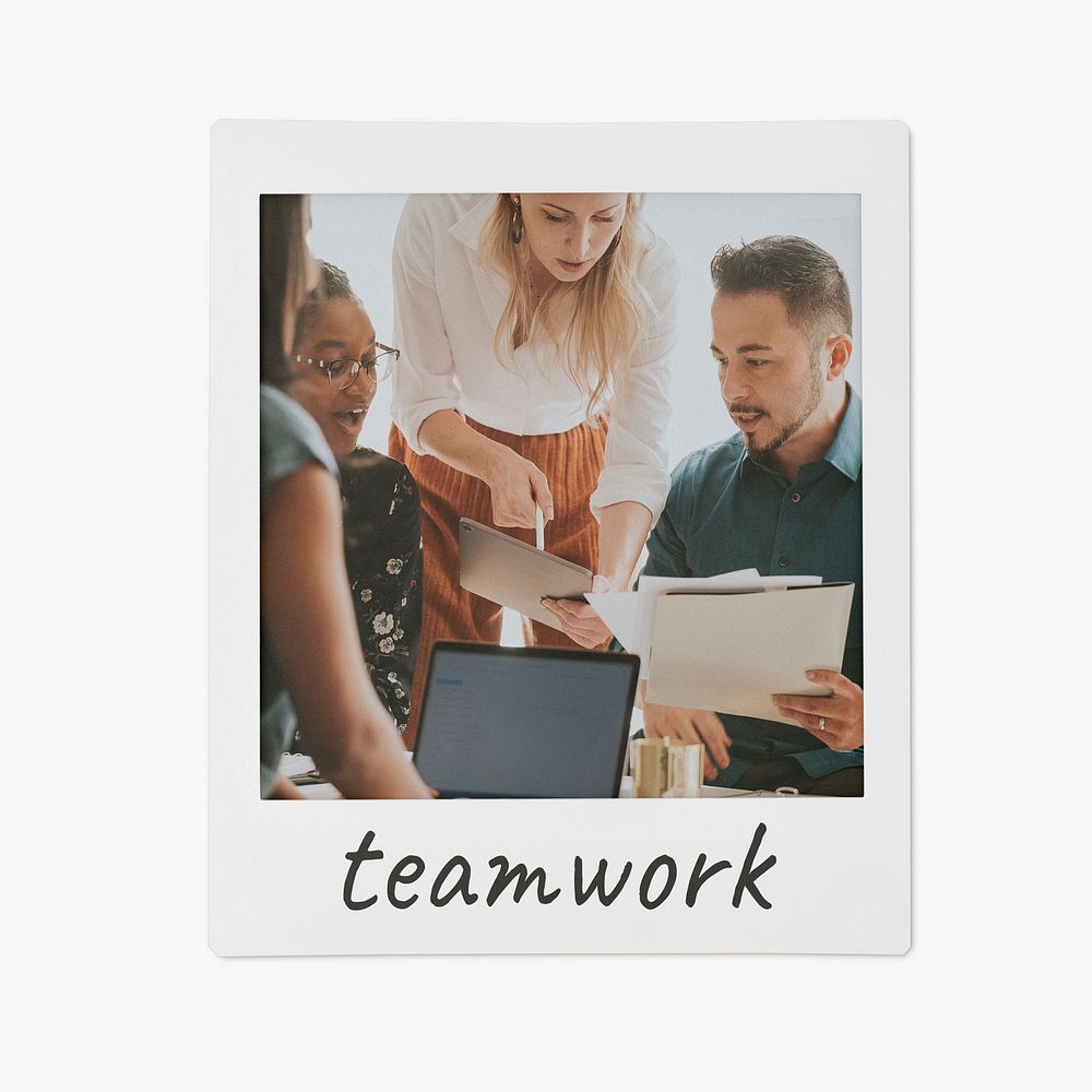 Business collaboration, instant photo frame, teamwork concept