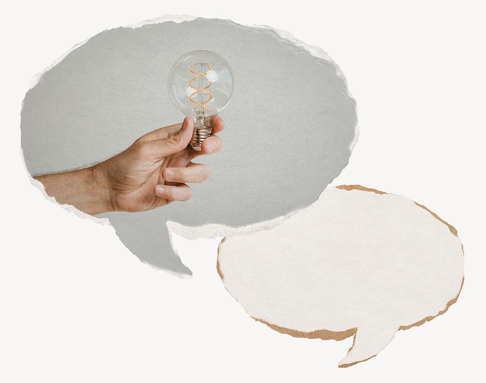 Light bulb speech bubble, creativity concept, paper texture design