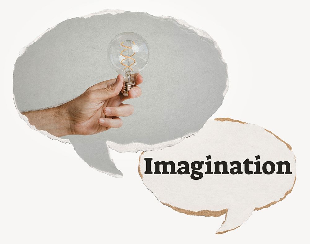 Imagination paper speech bubble, hand holding light bulb