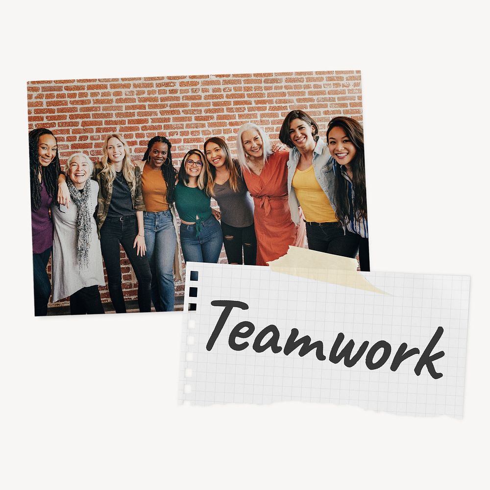 Teamwork paper collages, diverse businesswomen image 