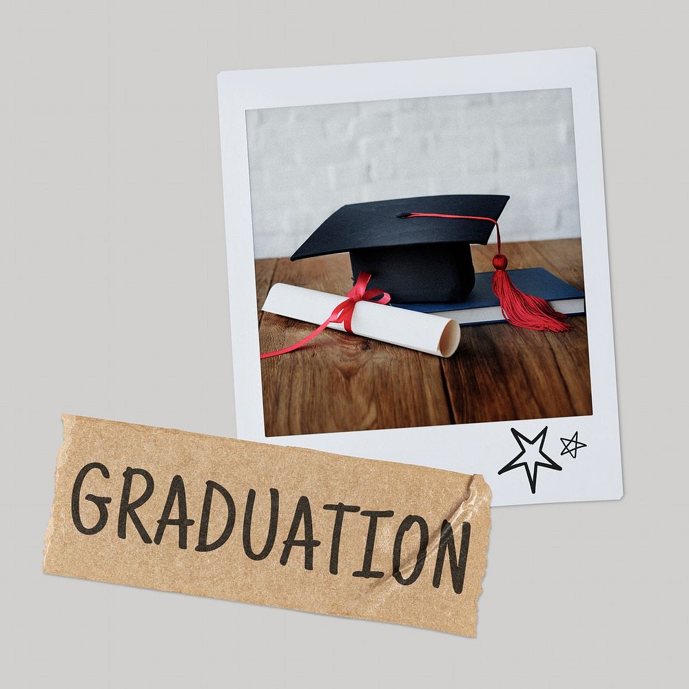 Graduation cap, scroll instant photo