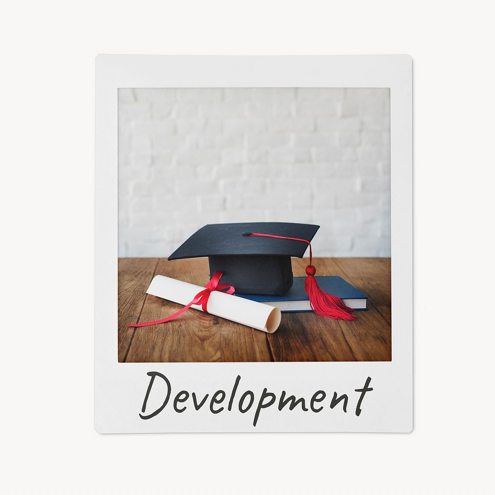 Education development instant photo, graduation cap, scroll image