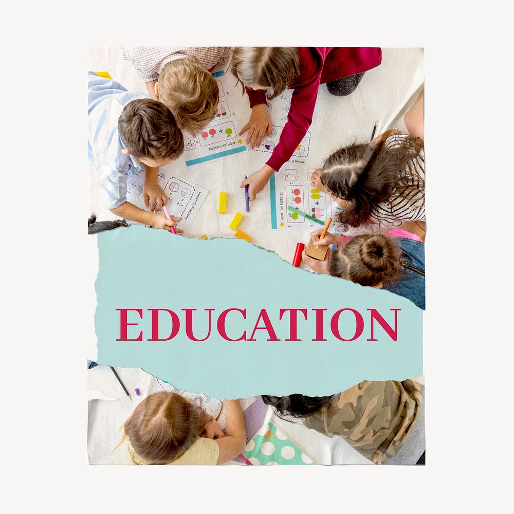 Elementary education poster, kids drawing on table