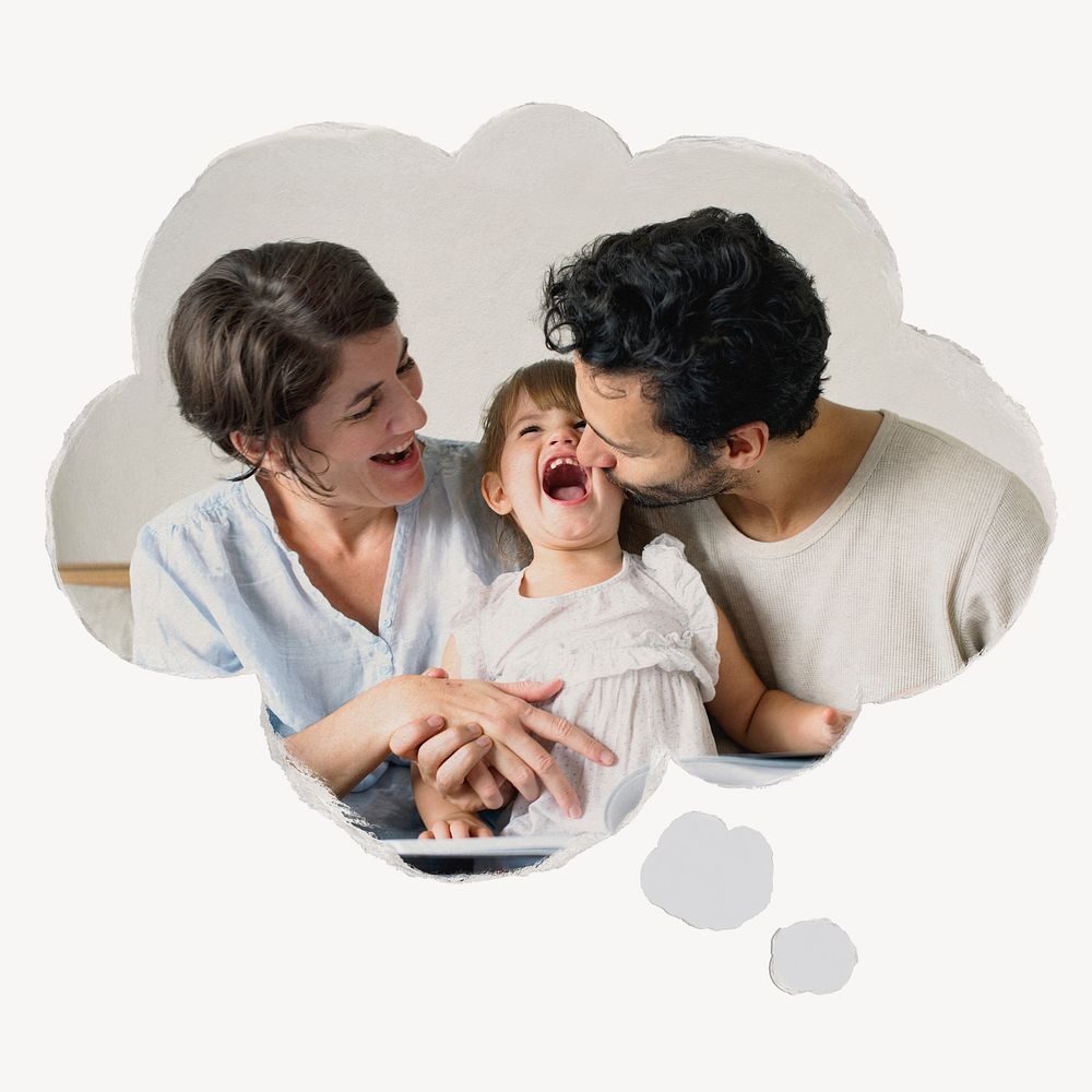 Happy family speech bubble, parents and daughter image
