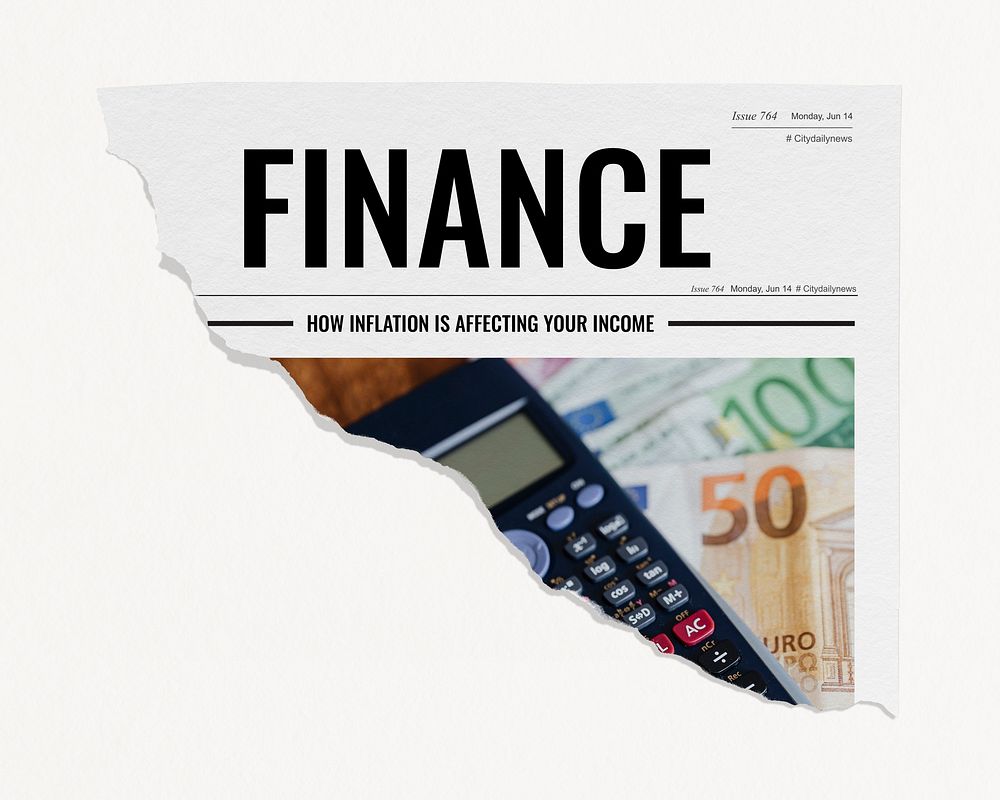 Ripped finance newspaper, money inflation concept